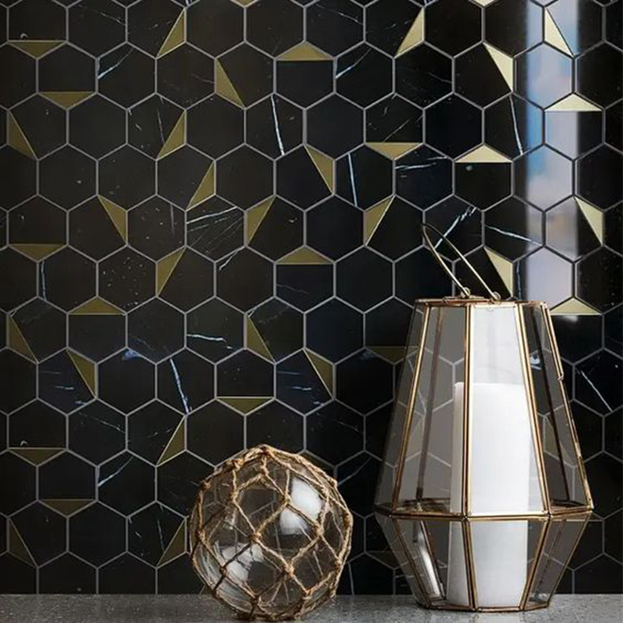 Gạch Marble đen gia công mosaic lục giác