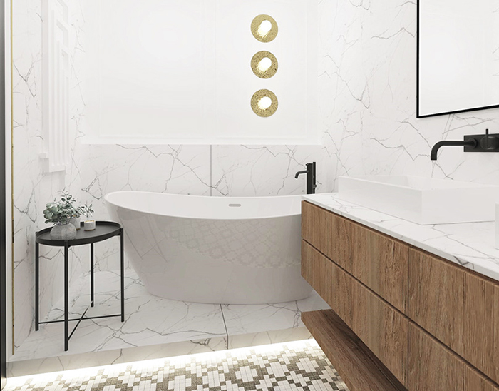 Gạch Marble ốp tường toilet kết hợp sàn gạch mosaic