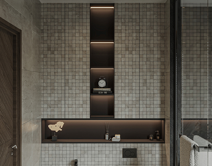 Gạch mosaic vuông vân đá ốp toilet