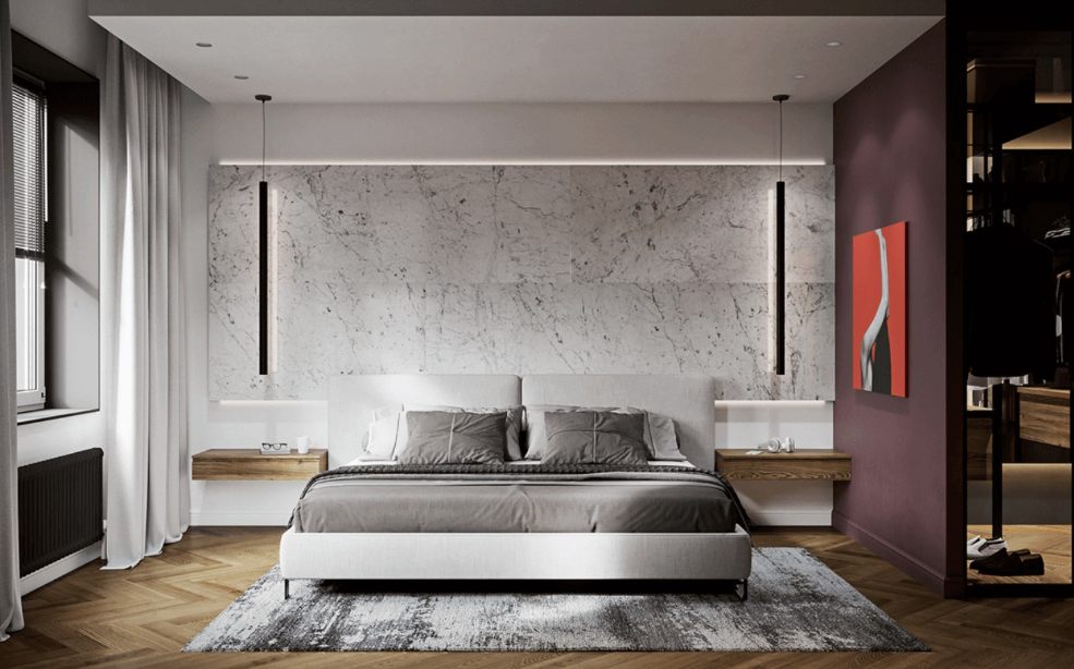 Gạch Marble xám phòng ngủ 